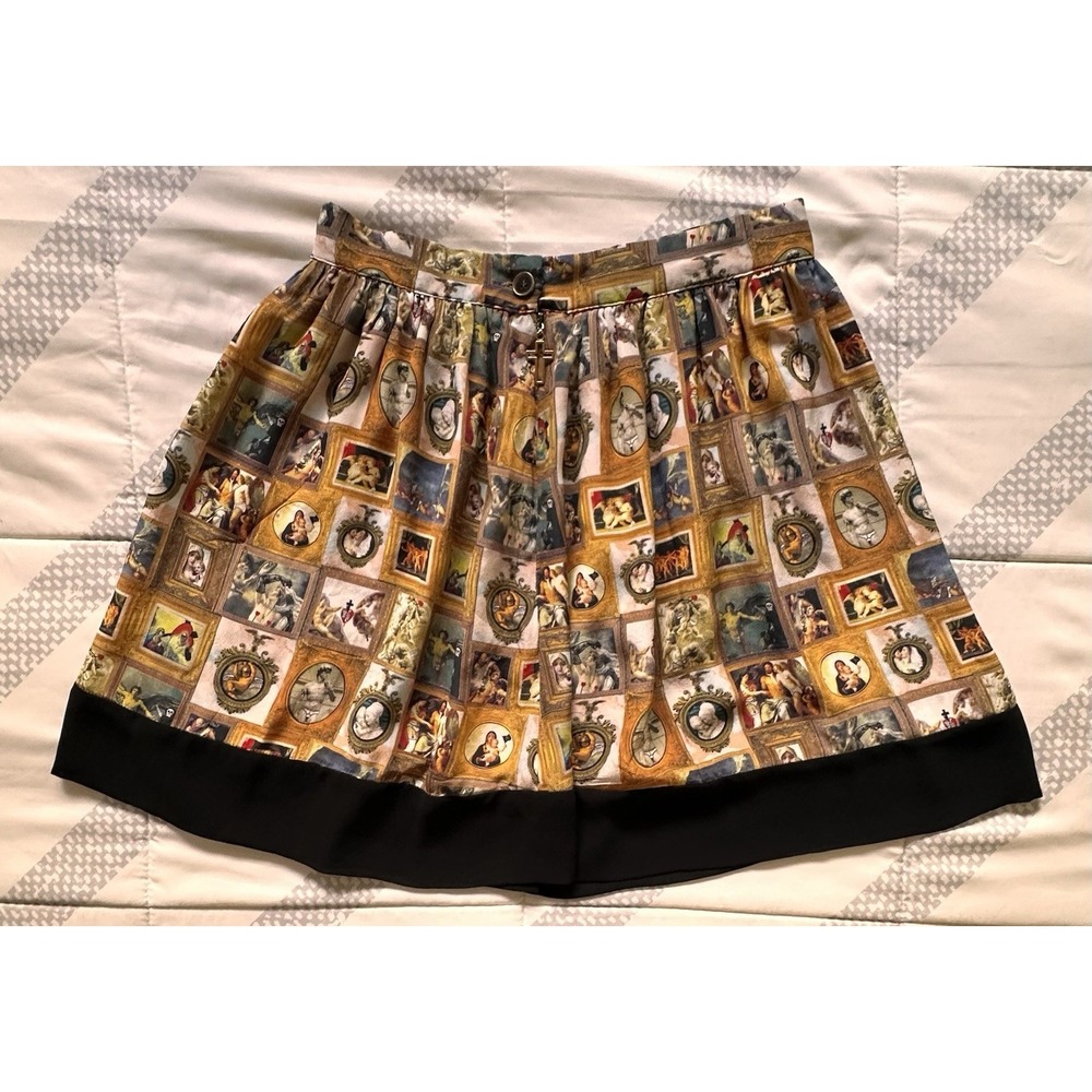 ANTIPODIUM London 100% Silk Mini Skirt "Exclusive Print" Renaissance Art US 6 - Picture 4 of 15